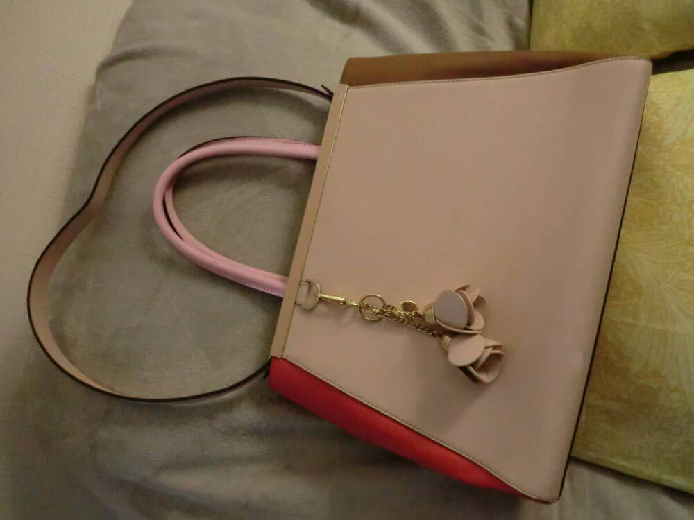 Fendi bag leather pink brown red Toujours shoulder charm strap